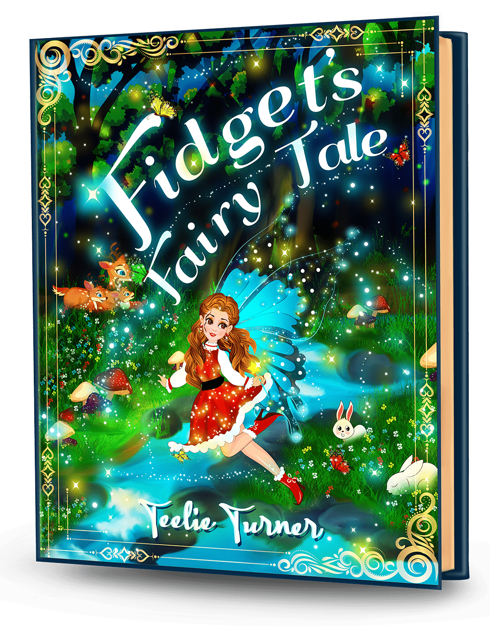 Cover of Fidget's Fairy Tale, a fidget fairy tale adventure ebook featuring a magical character exploring an enchanted Fairyland.