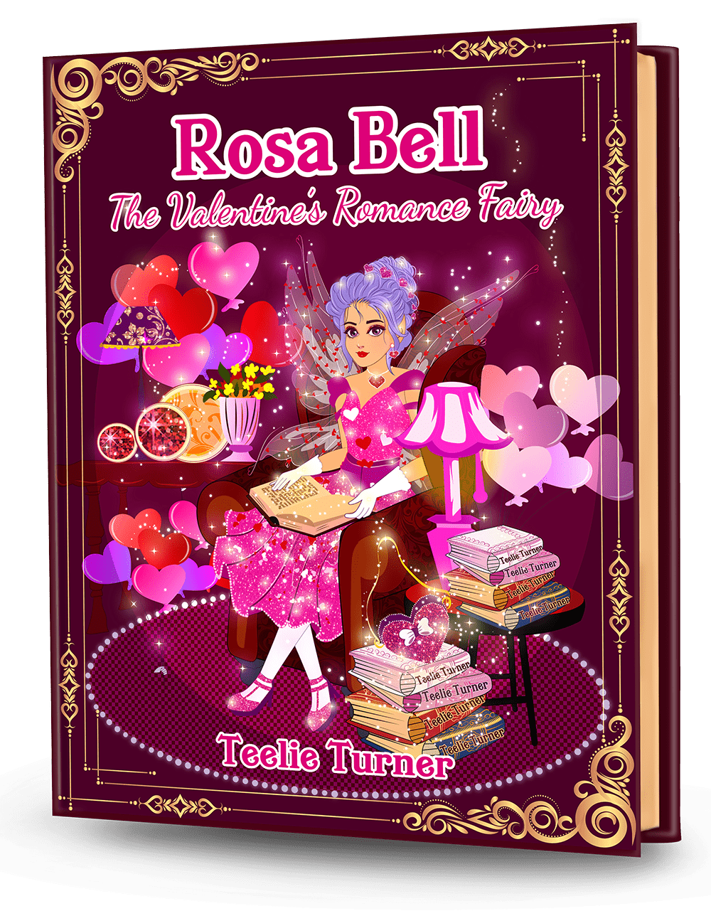Cover of Rosa Bell The Valentine's Romantic Fairy, a valentines romantic fairy adventure ebook featuring a magical fairy surrounded by hearts and Valentine sparkle.