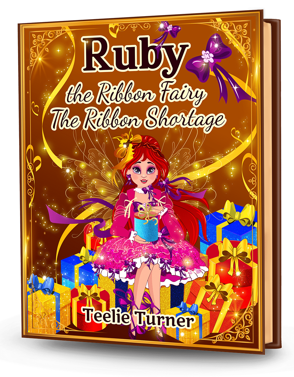 Cover of Ruby The Ribbon Fairy - The Ribbon Shortage, a ruby ribbon fairy adventure ebook featuring a magical fairy surrounded by colorful ribbons.