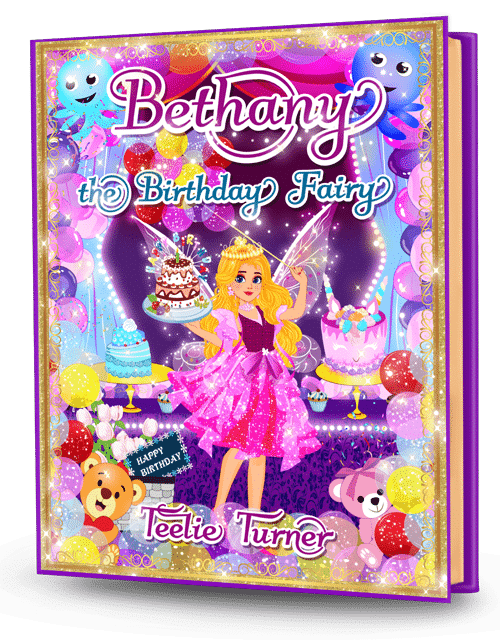 Cover of Bethany the Birthday Fairy, a birthday fairy adventure ebook featuring a magical fairy celebrating a colorful birthday party in Fairyland.