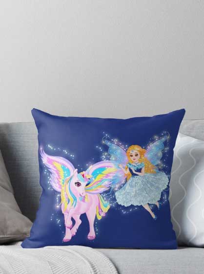 Cara The Fairy Loves Her Pet Unicorn Pillow