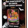 Cover of Tour Spooktacular Halloween Fairy Garden Designs - Volume 1, a halloween fairy garden design ebook featuring spooky miniature fairy gardens with pumpkins.