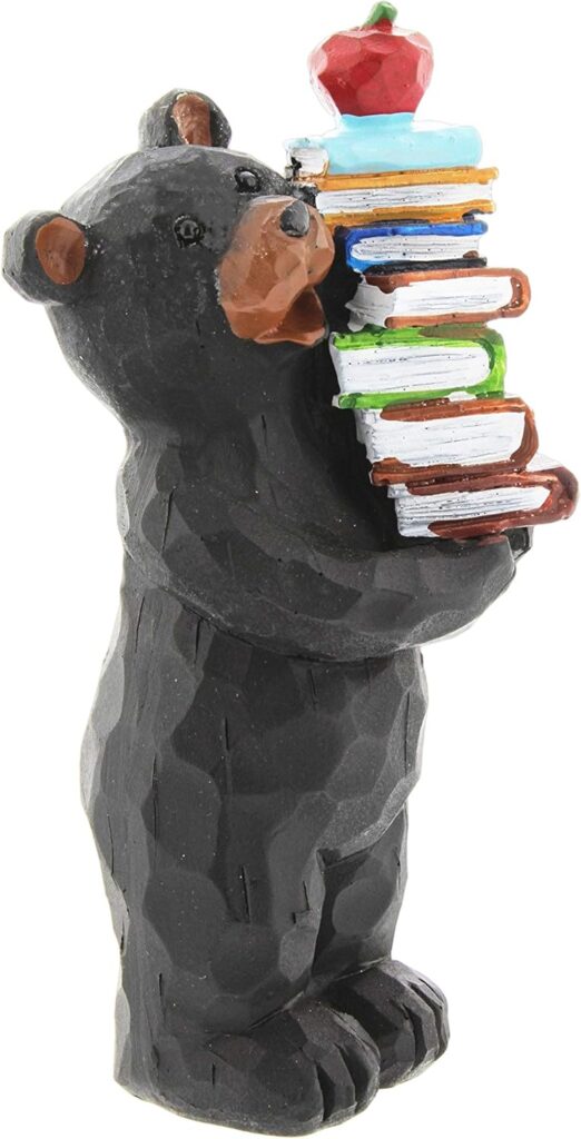 Black Bear Teacher with Stack of Books Figurine, 5