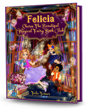 Felicia the Fairy sharing books inside the magical Fairy Land Library – children’s fantasy book for girls