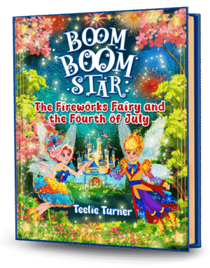 Cover of Boom Boom Star: The Fireworks Fairy and the Fourth of July, a fourth of july fireworks fairy adventure ebook featuring a fairy with magical fireworks.