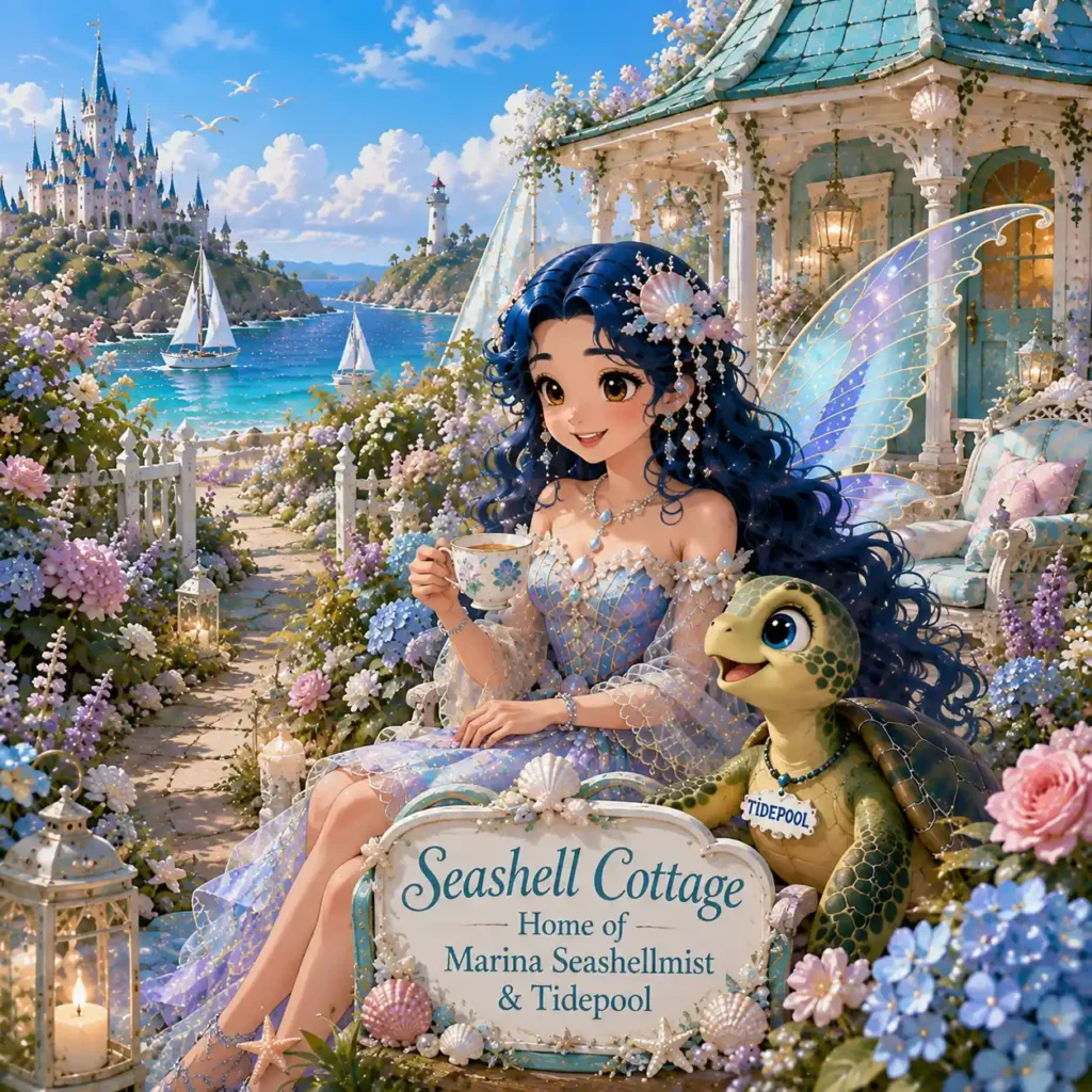 Marina Seashellmist and Tidepool at Seashell Cottage by the Fairyland sea